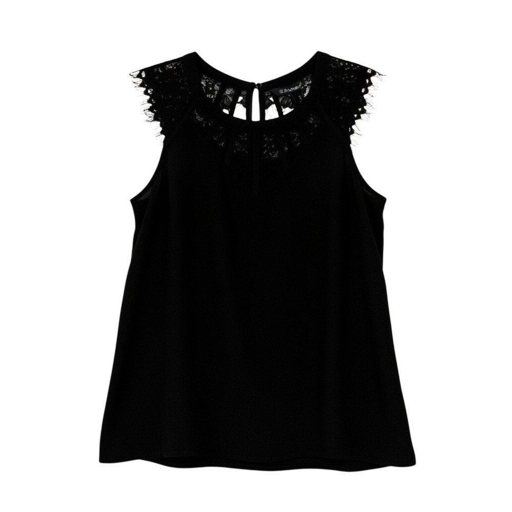 NWT 41 Hawthorn Jarred Blouse XSP Black Womens Lace Detail Cap Sleeve